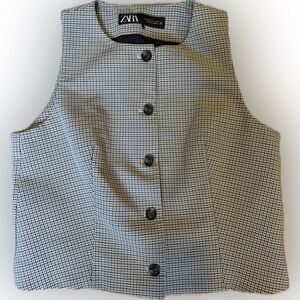 Zara Checkered Button-Up Vest